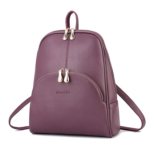 Nevenka Rucksack Damen Cityrucksack Daypack Tagesrucksack PU Leder Zweiwege Reißverschluss Elegantes Design (Violett) von Nevenka