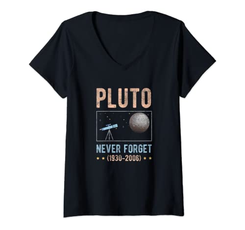 Damen Lustiger Weltraum - Wissenschaft Retro Style Pluto Never Forget T-Shirt mit V-Ausschnitt von Never Forget Pluto Planet Funny