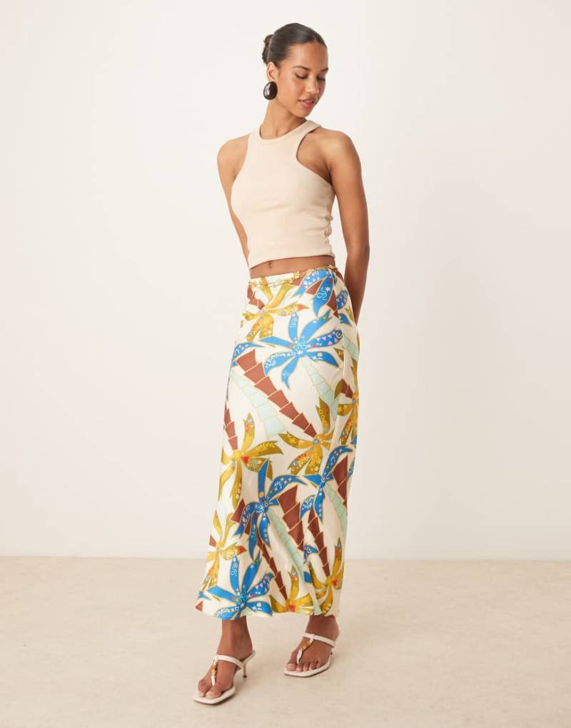 Never Fully Dressed - Dorris - Maxirock mit blauem Palmenmuster, Kombiteil von Never Fully Dressed