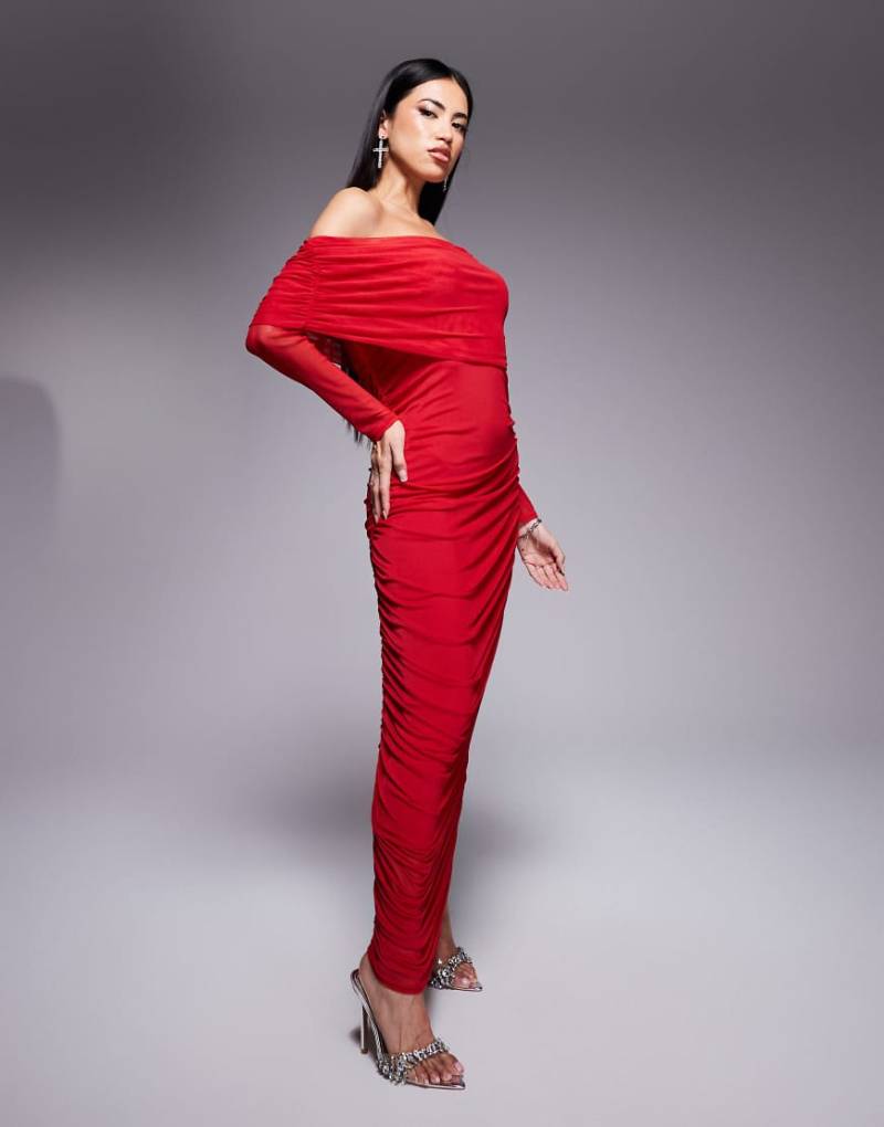 Never Fully Dressed - Gerafftes Midaxikleid in Rot von Never Fully Dressed