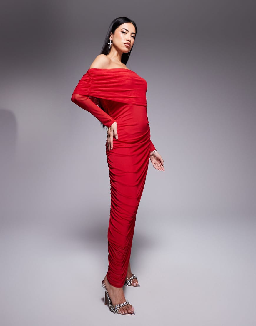Never Fully Dressed - Gerafftes Midaxikleid in Rot von Never Fully Dressed