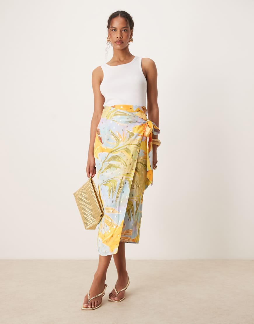 Never Fully Dressed - Jaspre - Midaxi-Wickelrock mit gemischtem Print-Bunt von Never Fully Dressed