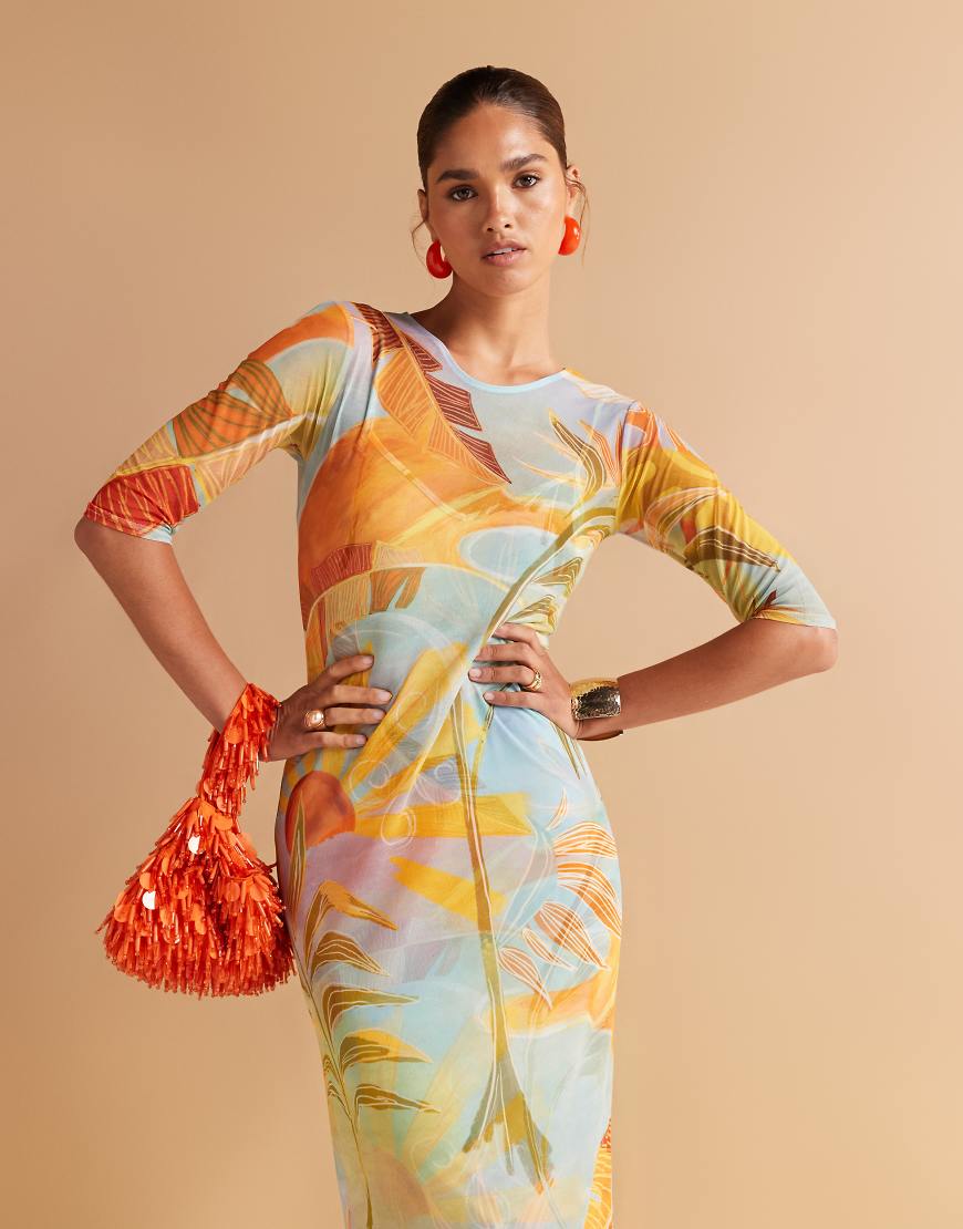 Never Fully Dressed - Midaxi-Kleid aus Netzstoff in Blau von Never Fully Dressed