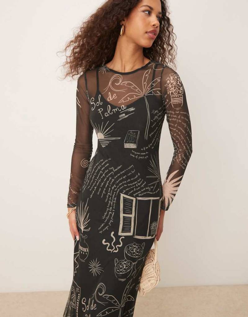 Never Fully Dressed - Midaxi-Kleid aus Netzstoff in Schwarz von Never Fully Dressed