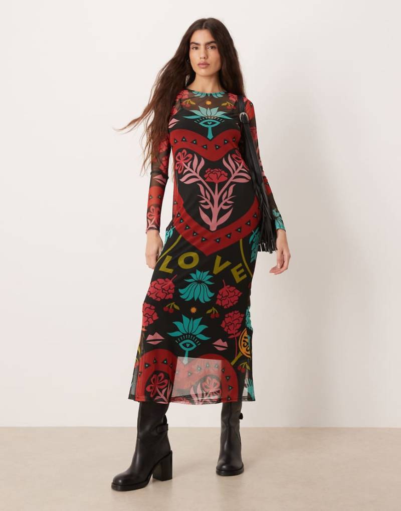 Never Fully Dressed - Netzstoff-Maxikleid mit leuchtendem abstraktem Printmuster-Bunt von Never Fully Dressed