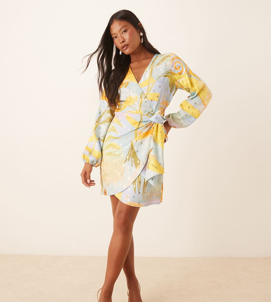 Never Fully Dressed Petite - Minikleid mit Sonnenprint, Metallic-Details und Ballonärmeln-Bunt von Never Fully Dressed