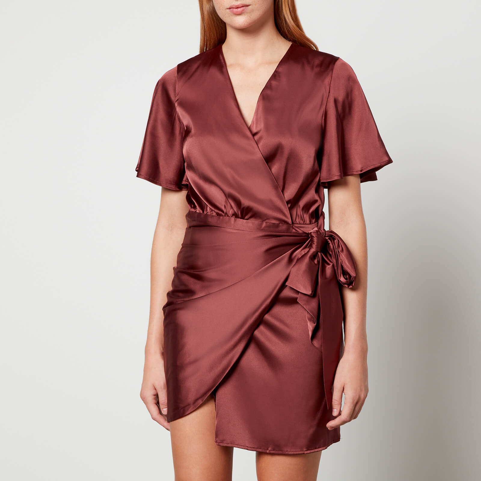 Never Fully Dressed Vienna Satin Mini Wrap Dress - L von Never Fully Dressed