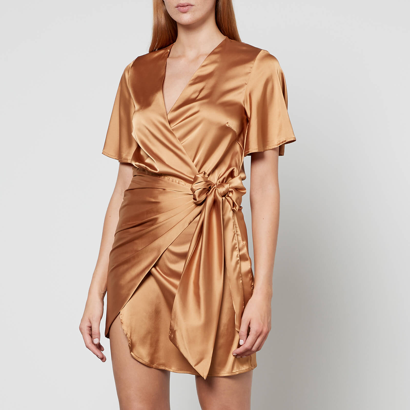 Never Fully Dressed Vienna Satin Wrap Mini Dress - L von Never Fully Dressed