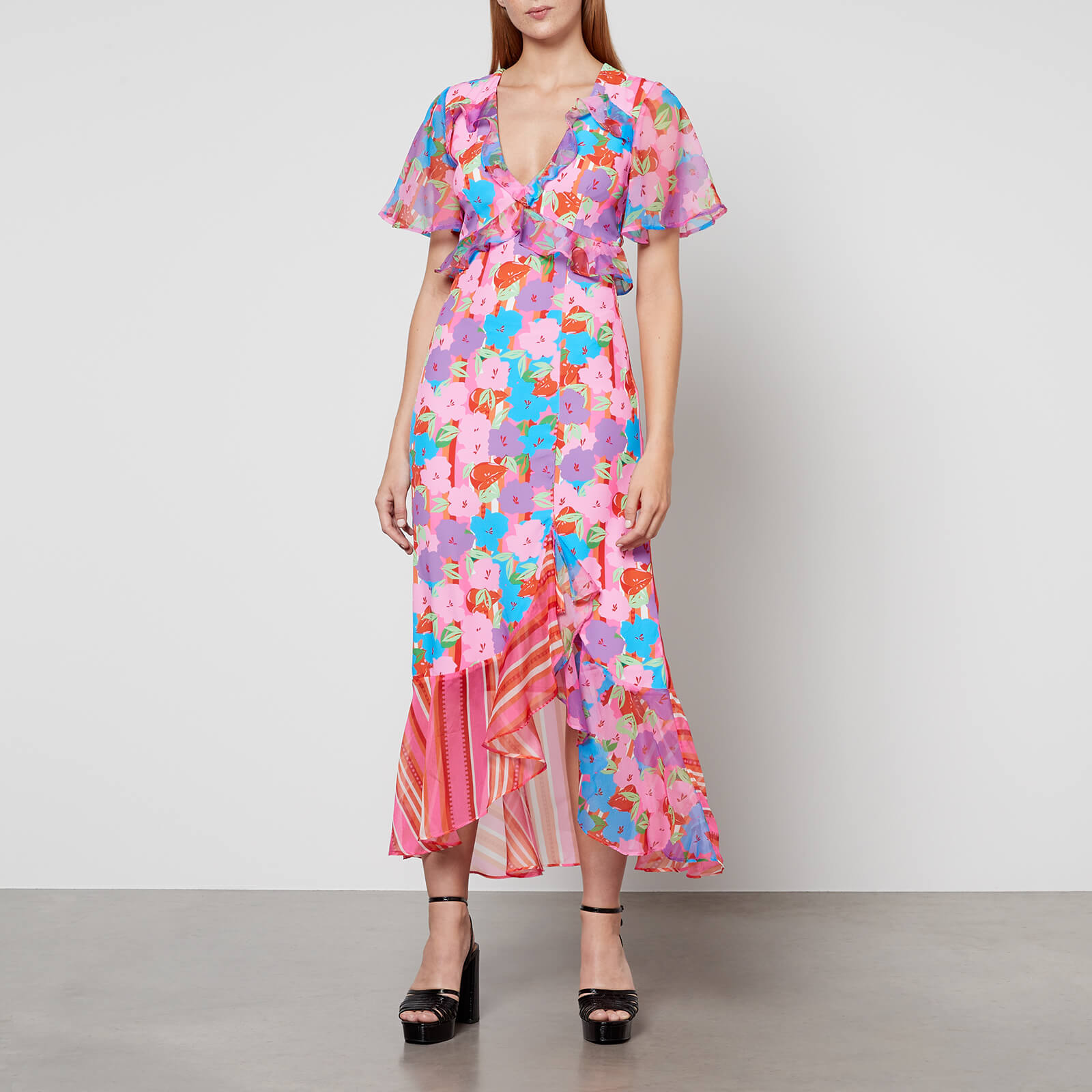 Never Fully Dressed Saski Ruffle Floral Print Midi Dress - UK 10 von Never Fully Dressed