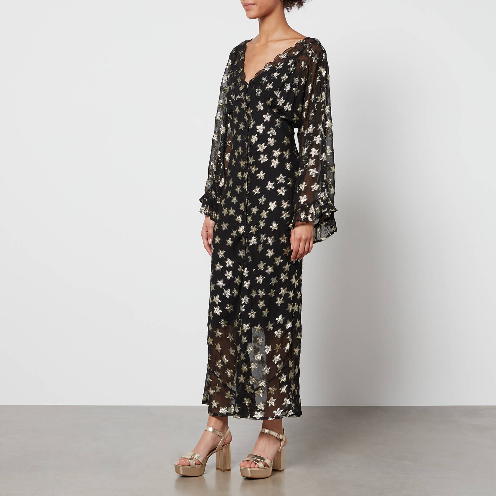 Never Fully Dressed Isabella Fil Coupé Chiffon Midi Dress - UK 8 von Never Fully Dressed