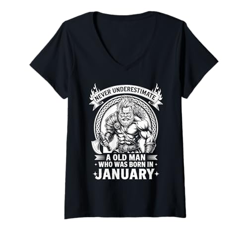Damen Never Underestimate An Old Man was Born Januar Birthday T-Shirt mit V-Ausschnitt von Never Underestimate Old Man Birthday