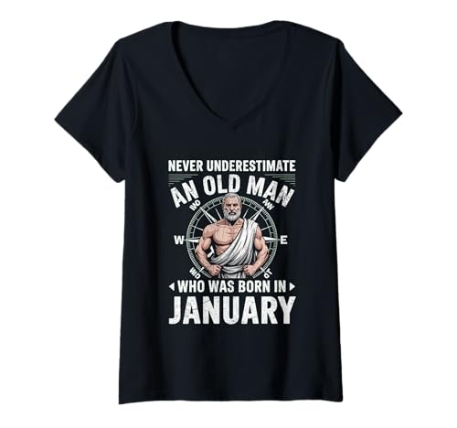 Damen Never Underestimate An Old Man was Born Januar Birthday T-Shirt mit V-Ausschnitt von Never Underestimate Old Man Birthday