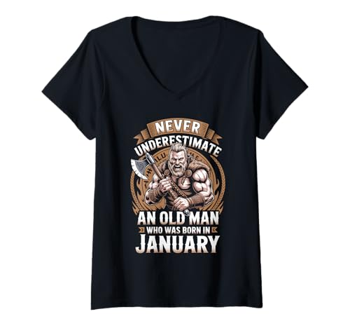 Damen Never Underestimate An Old Man was Born Januar Birthday T-Shirt mit V-Ausschnitt von Never Underestimate Old Man Birthday