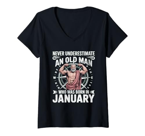 Damen Never Underestimate An Old Man was Born Januar Birthday T-Shirt mit V-Ausschnitt von Never Underestimate Old Man Birthday