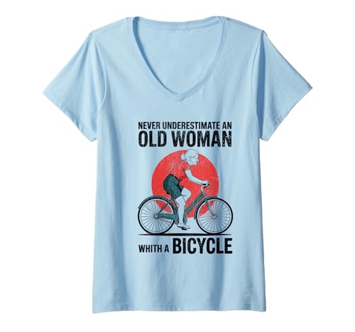 Damen Unterschätze Niemals eine alte Frau mit einem Fahrrad T-Shirt mit V-Ausschnitt Damen Unterschätze Niemals eine alte Frau mit einem Fahrrad T-Shirt mit V-Ausschnitt von Never underestimate Old Woman with a Bicycle