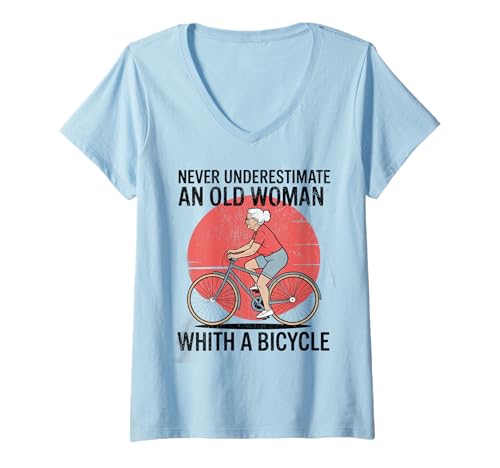 Damen Unterschätze Niemals eine alte Frau mit einem Fahrrad T-Shirt mit V-Ausschnitt Damen Unterschätze Niemals eine alte Frau mit einem Fahrrad T-Shirt mit V-Ausschnitt von Never underestimate Old Woman with a Bicycle