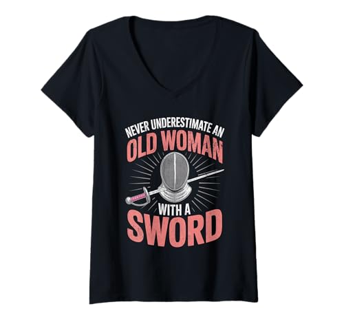 Damen Unterschätze Niemals eine alte Frau mit einem Schwert T-Shirt mit V-Ausschnitt Damen Unterschätze Niemals eine alte Frau mit einem Schwert T-Shirt mit V-Ausschnitt von Never underestimate Old Woman with a Sword