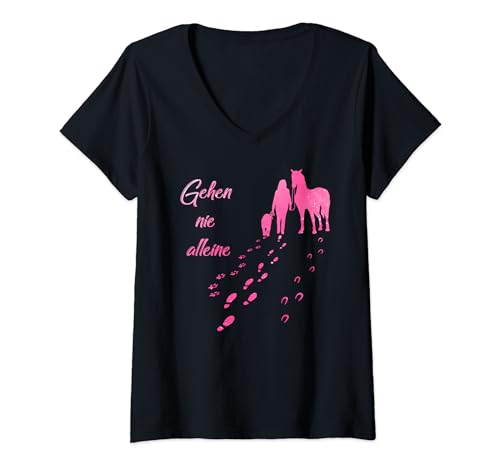 Damen Hund Pferd Never walk alone Pferdefan Hundeliebhaber T-Shirt mit V-Ausschnitt von Never walk alone Pferdefan Hundeliebhaber