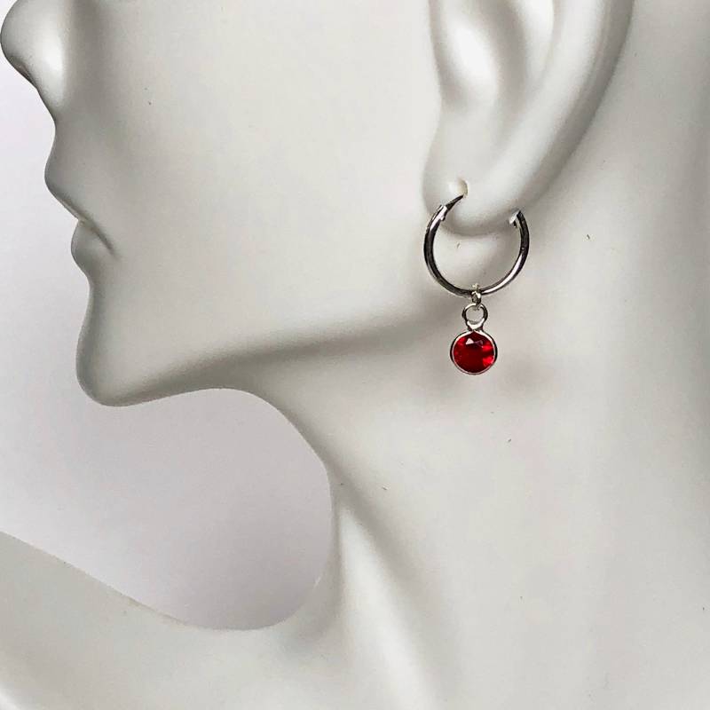 Offene Ohrringe, 12mm, Sterling Silber Hoop Runde Kristall Charm Hoops, Boho E17Ch8 von NeverEndingSilver