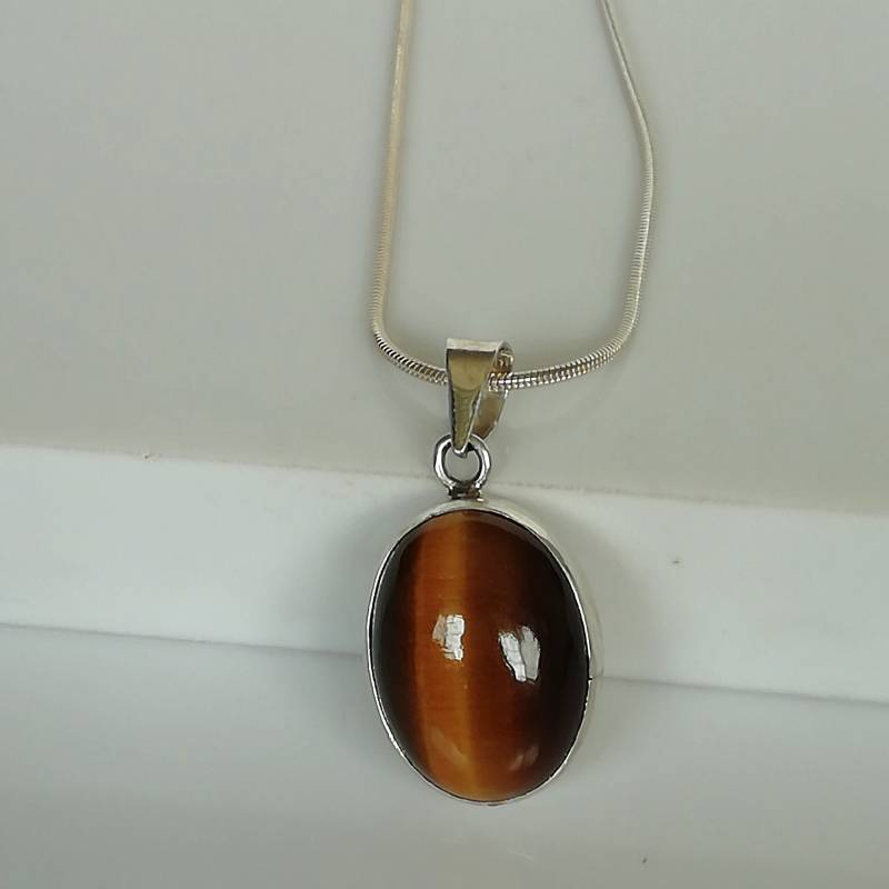 Tigerauge Anhänger - Silber Stein Schlichter Halskette Brauner Halsanhänger Tigerstein Pd257 von NeverEndingSilver