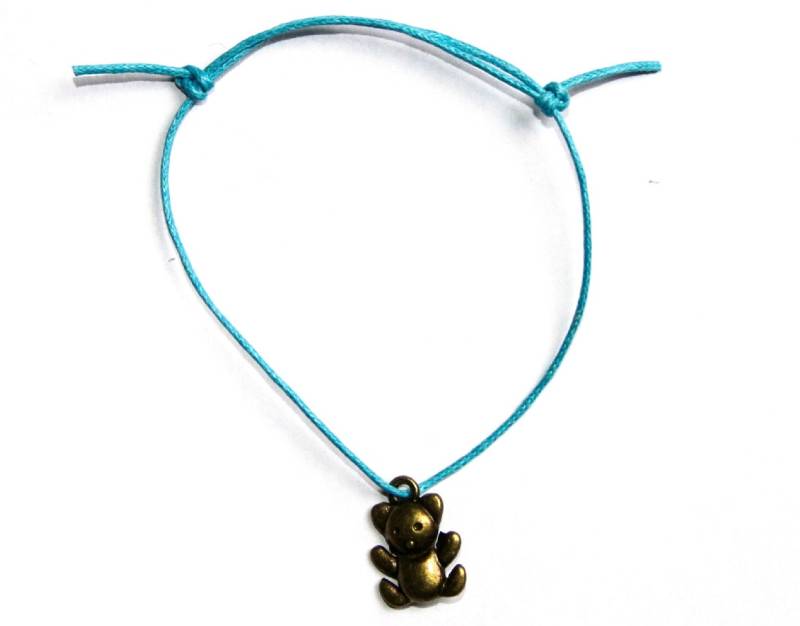 Bronze Teddybär Charme Auf Gewachste Baumwollschnur Verstellbarfreundschaftarmband von NeverGoNaked