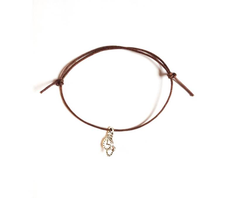 Silber Tasche Uhr Charme Auf Gewachste Baumwollschnur Verstellbarfreundschaft Armband von NeverGoNaked