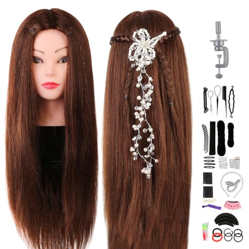 Neverland Frisierkopf 60% echthaar Übungsköpfe Frisierkopf Frisurenkosmetik Praktische Schminkpuppe mit Halter & Hairdressing Werkzeuge Zubehör Set #4 von Neverland Beauty & Health