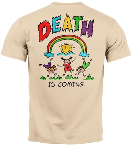 Neverless® Backprint Tshirt Herren Printshirt Design mit lustigem Spruch Death is Coming Schwarzer Humor Sarkasmus Natur M von Neverless