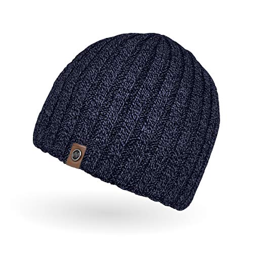Neverless® Beanie Herren Strick-Mütze Winter-Mütze Rippstrick Optik Navy-Melange von Neverless