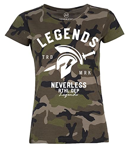 Neverless® Damen Camo-Shirt Sparta Legends Gym Athletics Sport Fitness Camouflage T-Shirt Tarnmuster schwarz L von Neverless