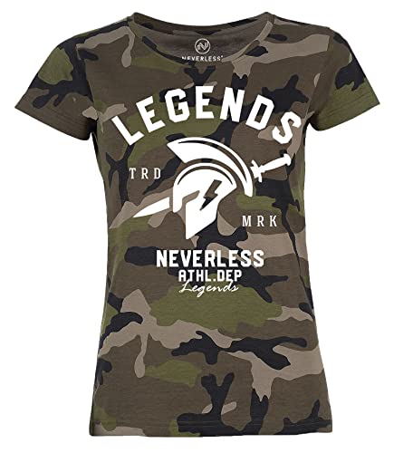Neverless® Damen Camo-Shirt Sparta Legends Gym Athletics Sport Fitness Camouflage T-Shirt Tarnmuster schwarz M von Neverless