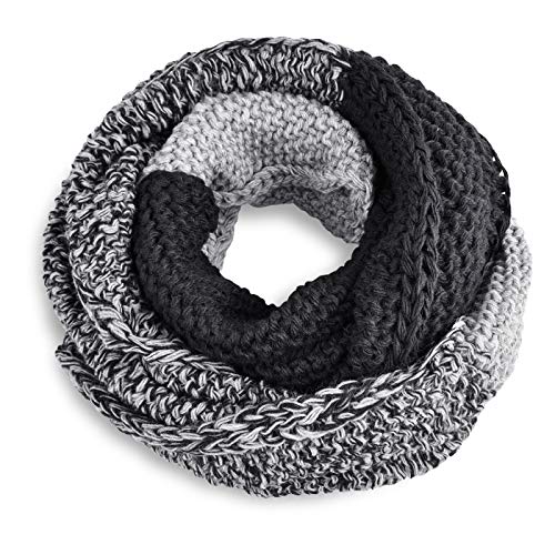 Neverless® Damen Loopschal Strickschal Schlauchschal Winterschal Grobstrick zweifarbig hellgrau-dunkelgrau von Neverless