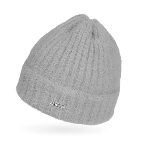 Neverless® Damen Mütze Herbst Strick-Beanie ungefüttert mit Umschlag einfarbig Uni Hellgrau Unisize von Neverless