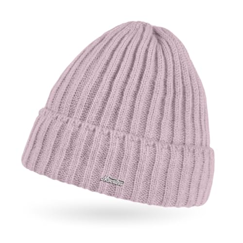 Neverless® Damen Mütze Strick-Beanie Herbst Übergangszeit ungefüttert mit breitem Umschlag einfarbig Uni rosa Unisize von Neverless