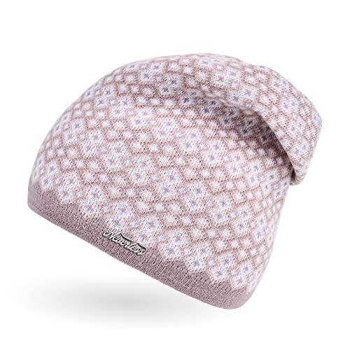 Neverless® Damen Strick-Mütze Beanie gefüttert Fleece Innenfutter Winter-Mütze Rautenmuster rosa Unisize von Neverless