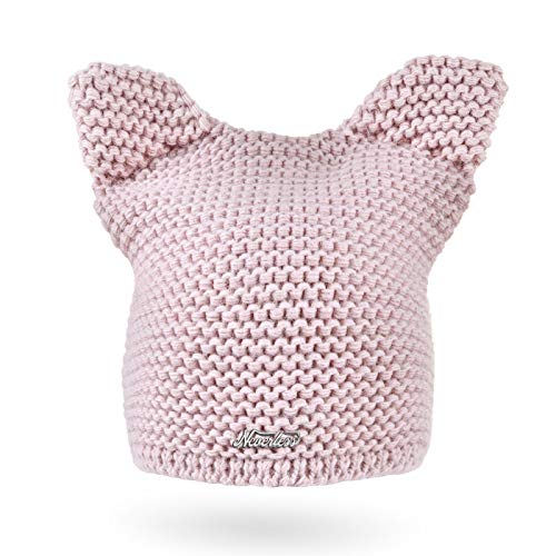 Neverless® Damen Strickmütze Katze Katzenohren Winter-Mütze Grobstrickmuster Strick-Beanie rosa von Neverless