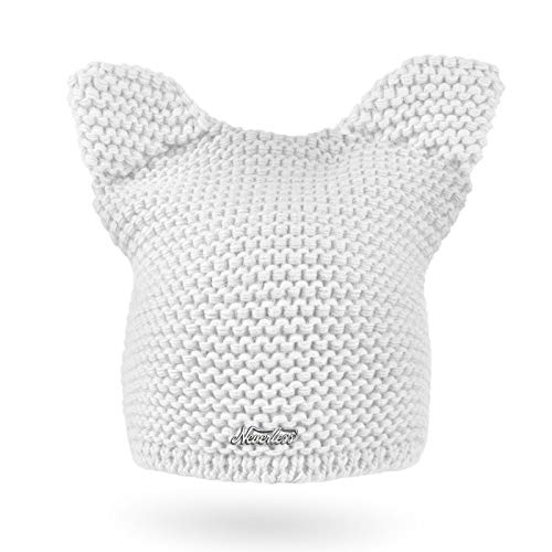 Neverless® Damen Strickmütze Katze Katzenohren Winter-Mütze Grobstrickmuster Strick-Beanie weiß von Neverless