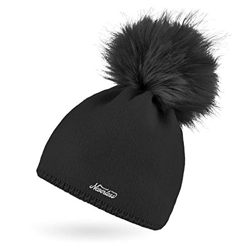 Neverless® Damen Strickmütze Strick-Beanie mit Bommel Winter-Mütze Bommelmütze Feinstrick schwarz von Neverless