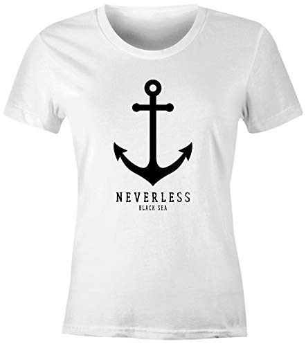 Neverless® Damen T-Shirt Anker Nautical Sailor Segeln Slim Fit weiß M von Neverless