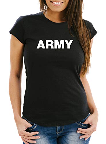 Neverless® Damen T-Shirt Aufdruck Army Print Fashion Streetstyle Slim Fit schwarz S von Neverless