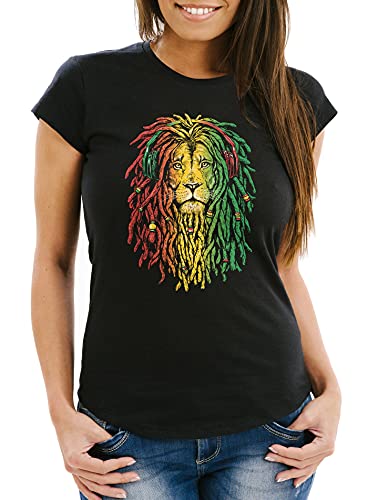Neverless® Damen T-Shirt Löwe Jamaica Reaggae Musik Rasta Lion Fashion Streetstyle Slim Fit schwarz M von Neverless