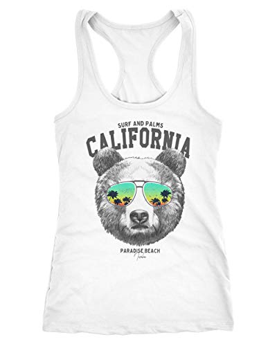 Neverless® Damen Tank-Löwe Bär Sonnenbrille Palmen Summer California Racerback Bear weiß XXL von Neverless