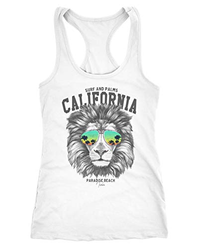 Neverless® Damen Tank-Löwe Bär Sonnenbrille Palmen Summer California Racerback Lion weiß XS von Neverless