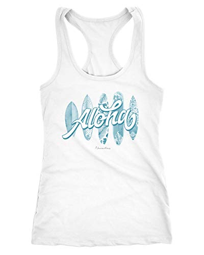 Neverless® Damen Tank-Top Aloha Surf Boards Hawaii Surfing Summer Racerback weiß M von Neverless