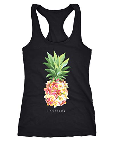 Neverless® Damen Tank-Top Ananas Blumen Pineapple Flowers Tropical Summer Paradise Racerback schwarz M von Neverless