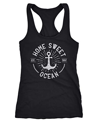 Neverless® Damen Tank-Top Anker Logo maritim Home Sweet Ocean Schriftzug Fashion Streetstyle Racerback schwarz XXL von Neverless