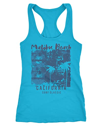 Neverless® Damen Tank-Top Aufdruck Malibu Beach California Surf Classic Sonne Sommer Palmen Vintage Fashion Racerback türkis S von Neverless