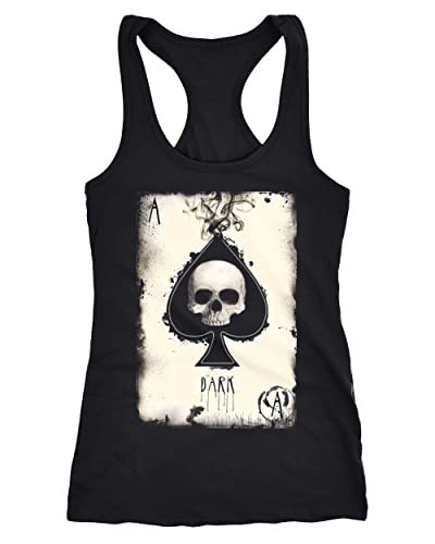 Neverless® Damen Tank-Top Bedruckt Totenkopf Skull Spielkarte Pik Ass Kartenspiel Printshirt Fashion Racerback schwarz XS von Neverless