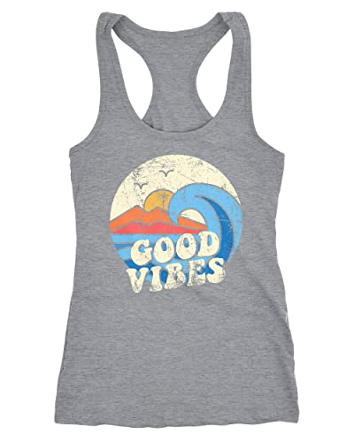 Neverless® Damen Tank-Top Good Vibes Welle Hippie Slogan Statement Surf Design Vintage Retro Racerback grau M von Neverless