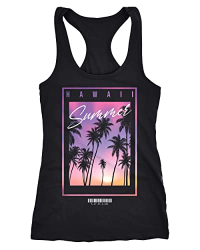 Neverless® Damen Tank-Top Hawaii Summer Schriftzug Palmen Foto-Print Sommer Surfing Racerback schwarz M von Neverless